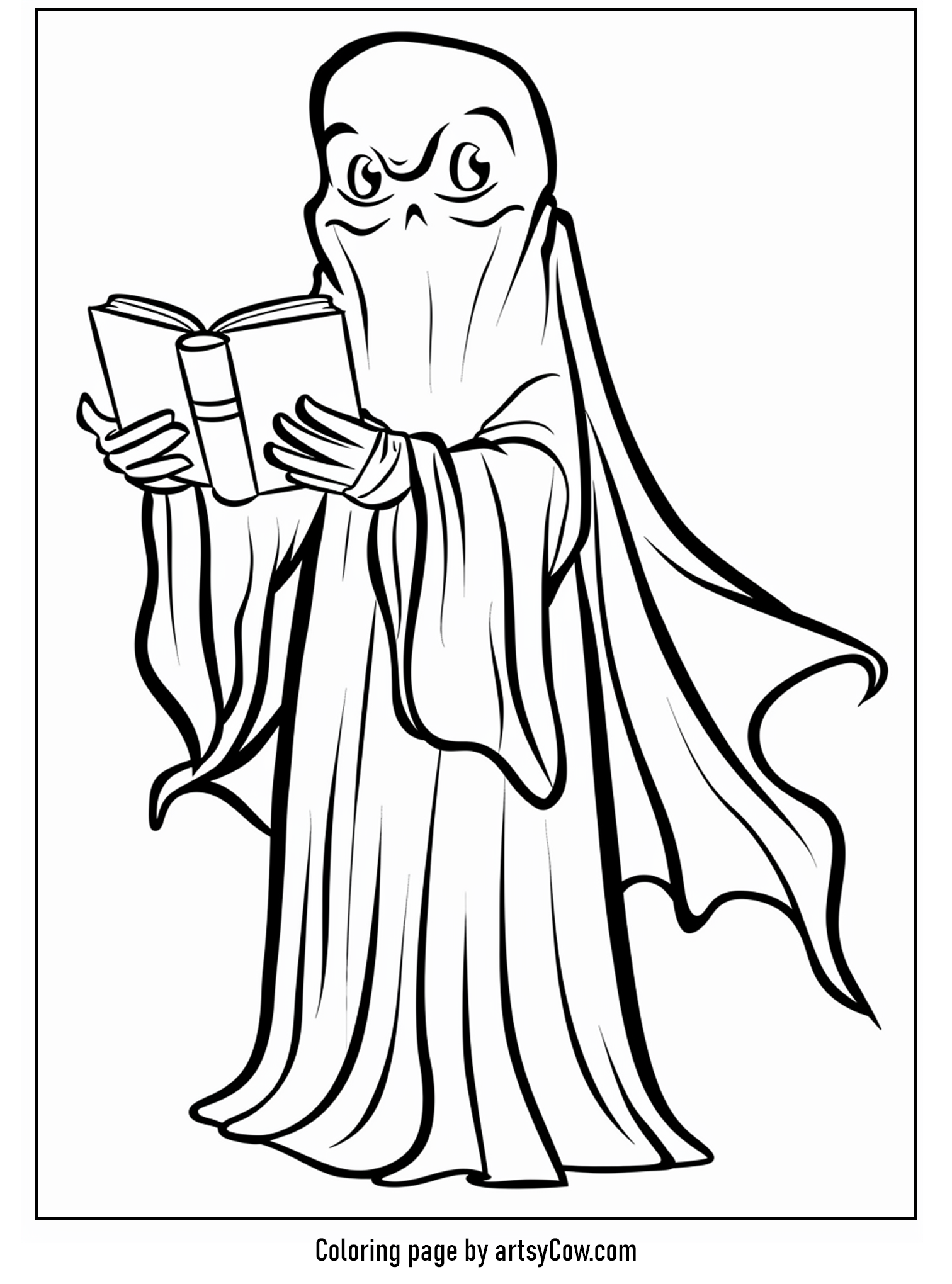 free halloween coloring pages for kids and adults, Ghostly Reader in October